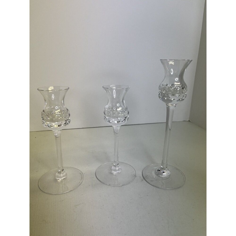 Kosta Boda Goran Warff Elegant Candle Sticks, Swedish Art Glass Modernist Flare